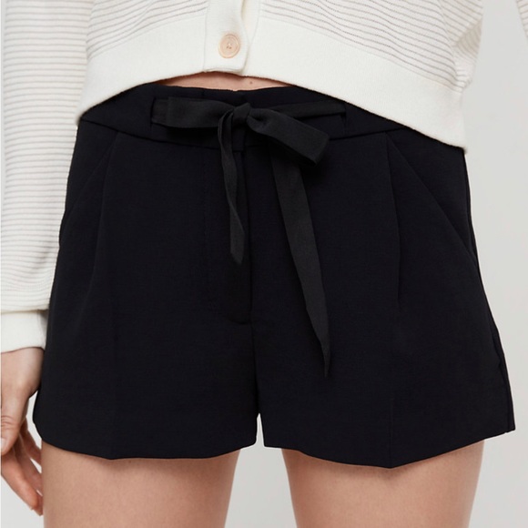 ARITZIA Wilfred Exergue Pleated Tie Front Black Minimalist Dress Short Size 8 - Picture 2 of 13